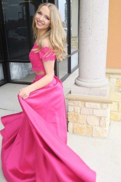 Two Pieces Off-the-Shoulder Long Prom Dresses Formal Evening Dresses 601262