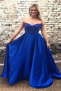 A-Line Sweetheart Beaded Long Prom Dresses Formal Evening Dresses 601263