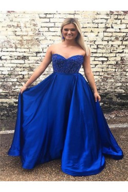 A-Line Sweetheart Beaded Long Prom Dresses Formal Evening Dresses 601263