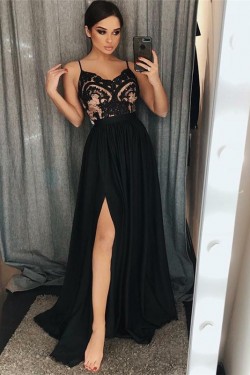 Spaghetti Straps Lace Long Prom Dresses Formal Evening Dresses 601265
