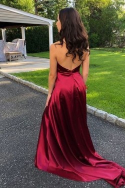 A-Line Halter V-Neck Long Prom Dresses Formal Evening Dresses 601270