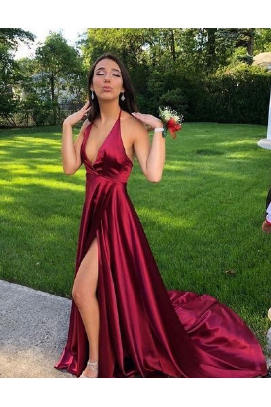 A-Line Halter V-Neck Long Prom Dresses Formal Evening Dresses 601270 A-Line Halter V-Neck Long Prom Dresses Formal Evening Dresses 601270