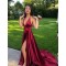 A-Line Halter V-Neck Long Prom Dresses Formal Evening Dresses 601270