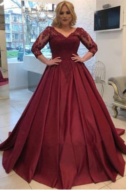 Ball Gown V-Neck Lace Long Prom Dresses Formal Evening Dresses 601271