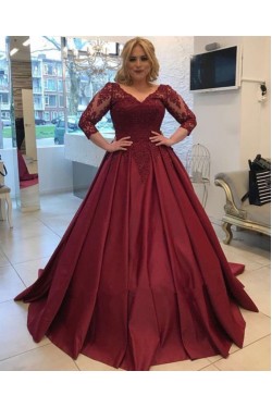 Ball Gown V-Neck Lace Long Prom Dresses Formal Evening Dresses 601271