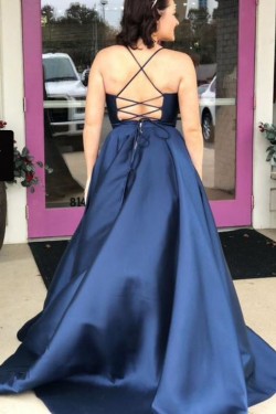 A-Line Halter Long Prom Dresses Formal Evening Dresses 601272