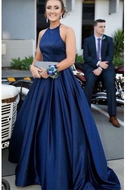 A-Line Halter Long Prom Dresses Formal Evening Dresses 601272