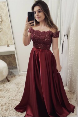 A-Line Off-the-Shoulder Beaded Lace Long Prom Dresses Formal Evening Dresses 601277