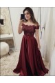 A-Line Off-the-Shoulder Beaded Lace Long Prom Dresses Formal Evening Dresses 601277