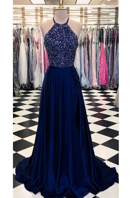 A-Line Halter Beaded Long Prom Dresses Formal Evening Dresses 601278 A-Line Halter Beaded Long Prom Dresses Formal Evening Dresses 601278