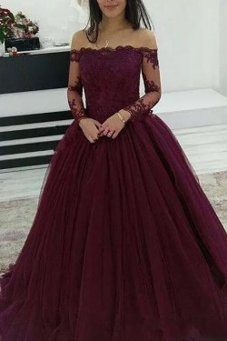 Ball Gown Off-the-Shoulder Lace Long Prom Dresses Formal Evening Dresses 601279