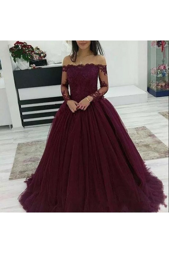 Ball Gown Off-the-Shoulder Lace Long Prom Dresses Formal Evening Dresses 601279
