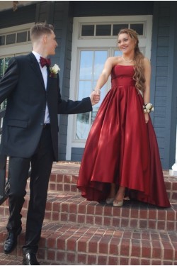 High Low Strapless Long Prom Dresses Formal Evening Dresses 601280