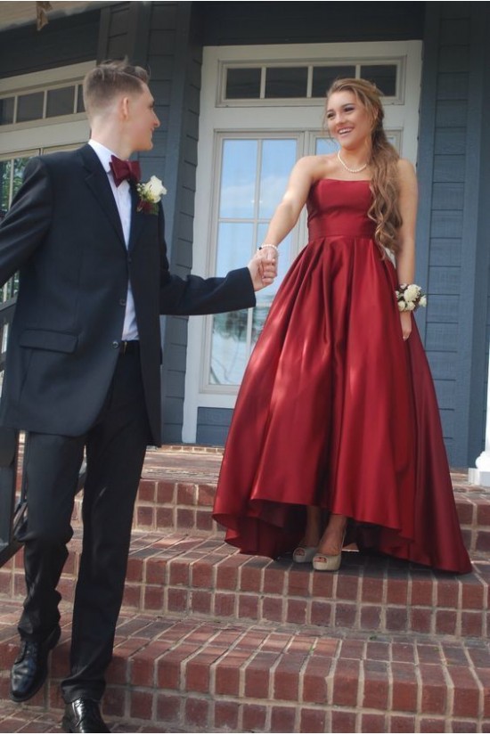 High Low Strapless Long Prom Dresses Formal Evening Dresses 601280