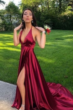 A-Line V-Neck Long Prom Dresses Formal Evening Dresses 601282