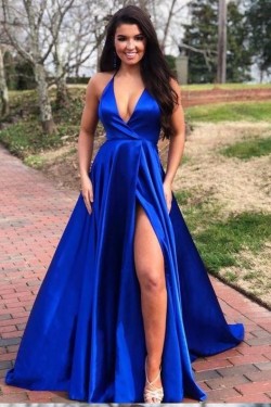 A-Line V-Neck Long Prom Dresses Formal Evening Dresses 601282