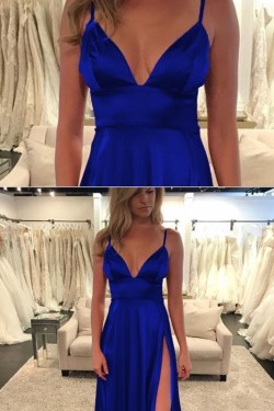 A-Line V-Neck Long Prom Dresses Formal Evening Dresses 601286