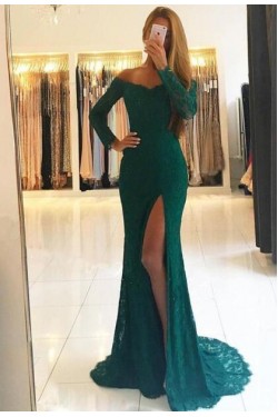 Mermaid Off-the-Shoulder Lace Long Sleeves Prom Dresses Formal Evening Dresses 601288