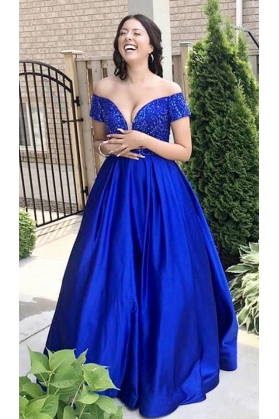 Ball Gown Off-the-Shoulder Beaded Long Prom Dresses Formal Evening Dresses 601292 Ball Gown Off-the-Shoulder Beaded Long Prom Dresses Formal Evening Dresses 601292