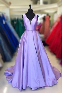 A-Line V-Neck Long Prom Dresses Formal Evening Dresses 601294