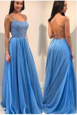 A-Line Beaded Long Prom Dresses Formal Evening Dresses 601296