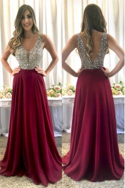 A-Line Beaded Long Prom Dresses Formal Evening Dresses 601300
