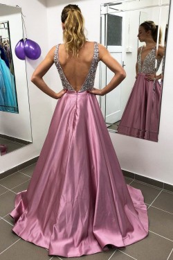 A-Line Beaded Long Prom Dresses Formal Evening Dresses 601302