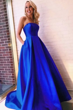 A-Line Strapless Long Prom Dresses Formal Evening Dresses 601303