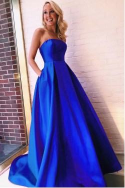 A-Line Strapless Long Prom Dresses Formal Evening Dresses 601303