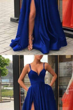 A-Line Spaghetti Straps Long Prom Dresses Formal Evening Dresses 601308