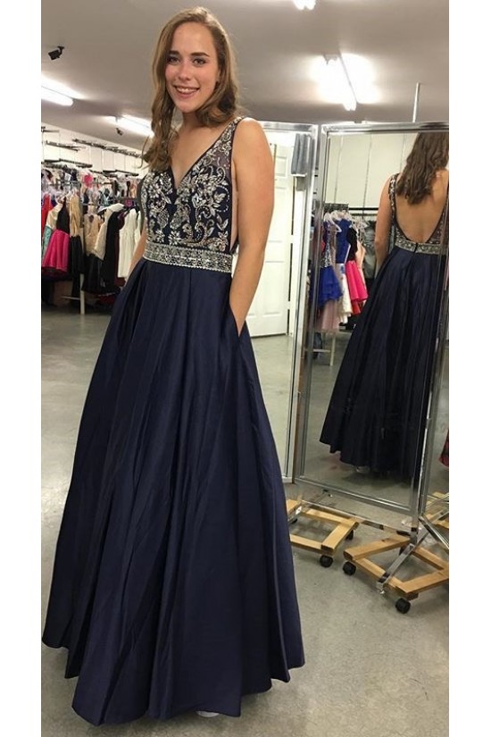 A-Line Beaded V-Neck Long Prom Dresses Formal Evening Dresses 601311 A-Line Beaded V-Neck Long Prom Dresses Formal Evening Dresses 601311