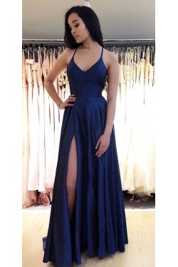 Simple V-Neck Long Prom Dresses Formal Evening Dresses 601314