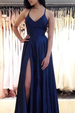 Simple V-Neck Long Prom Dresses Formal Evening Dresses 601314