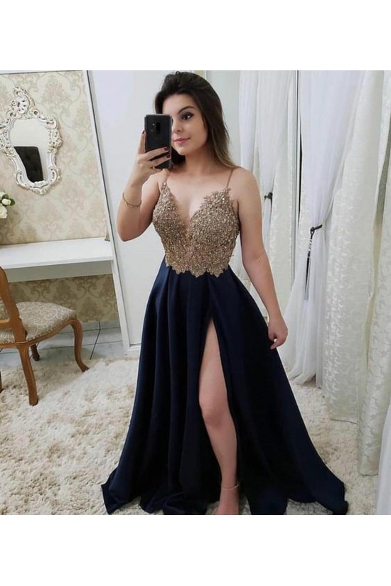 A-Line Beaded Lace V-Neck Long Prom Dresses Formal Evening Dresses 601321 A-Line Beaded Lace V-Neck Long Prom Dresses Formal Evening Dresses 601321