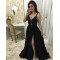A-Line Beaded Lace Chiffon Long Black Prom Dresses Formal Evening Dresses 601322