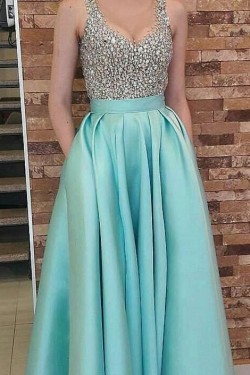 A-Line Beaded Long Prom Dresses Formal Evening Dresses 601324