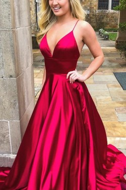 Spaghetti Straps V-Neck Long Prom Dresses Formal Evening Dresses 601326