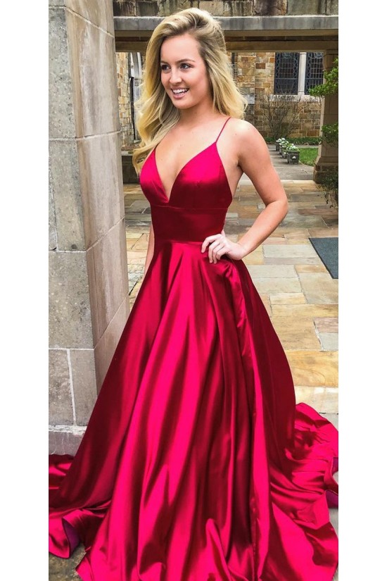 Spaghetti Straps V-Neck Long Prom Dresses Formal Evening Dresses 601326 Spaghetti Straps V-Neck Long Prom Dresses Formal Evening Dresses 601326