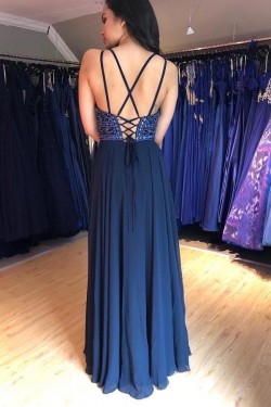 A-Line Beaded Long Prom Dresses Formal Evening Dresses 601331