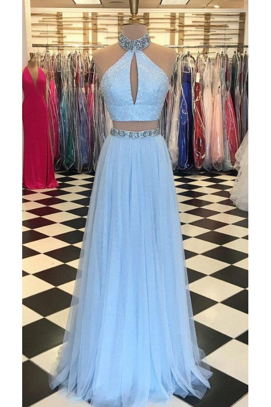 A-Line Beaded Two Pieces Long Prom Dresses Formal Evening Dresses 601334 A-Line Beaded Two Pieces Long Prom Dresses Formal Evening Dresses 601334