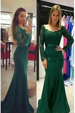 Mermaid Lace Long Sleeves Long Prom Dresses Formal Evening Dresses 601337