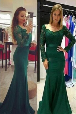 Mermaid Lace Long Sleeves Long Prom Dresses Formal Evening Dresses 601337