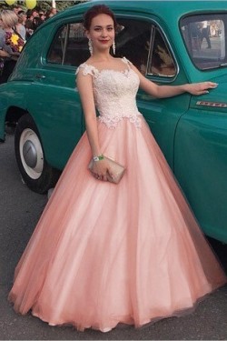 Ball Gown Tulle Lace Long Prom Dresses Formal Evening Dresses 601338