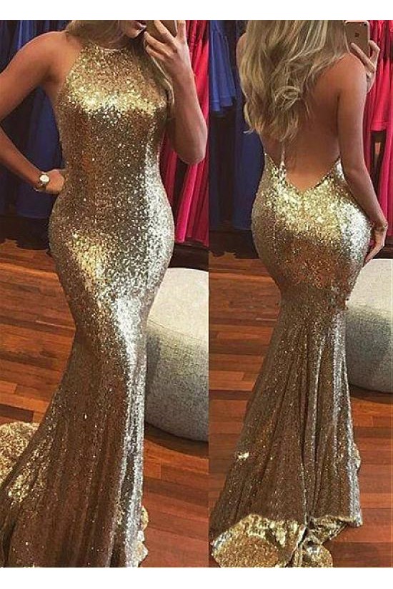 Mermaid Halter Backless Sequins Long Prom Dresses Formal Evening Dresses 601345 Mermaid Halter Backless Sequins Long Prom Dresses Formal Evening Dresses 601345