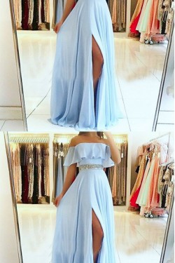 A-Line Off-the-Shoulder Beaded Long Prom Dresses Formal Evening Dresses 601353