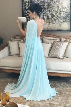 A-Line One-Shoulder Long Prom Dresses Formal Evening Dresses 601355