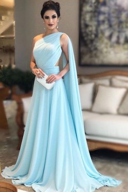 A-Line One-Shoulder Long Prom Dresses Formal Evening Dresses 601355