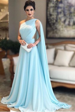 A-Line One-Shoulder Long Prom Dresses Formal Evening Dresses 601355