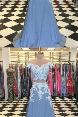A-Line Two Pieces Lace Long Prom Dresses Formal Evening Dresses 601359