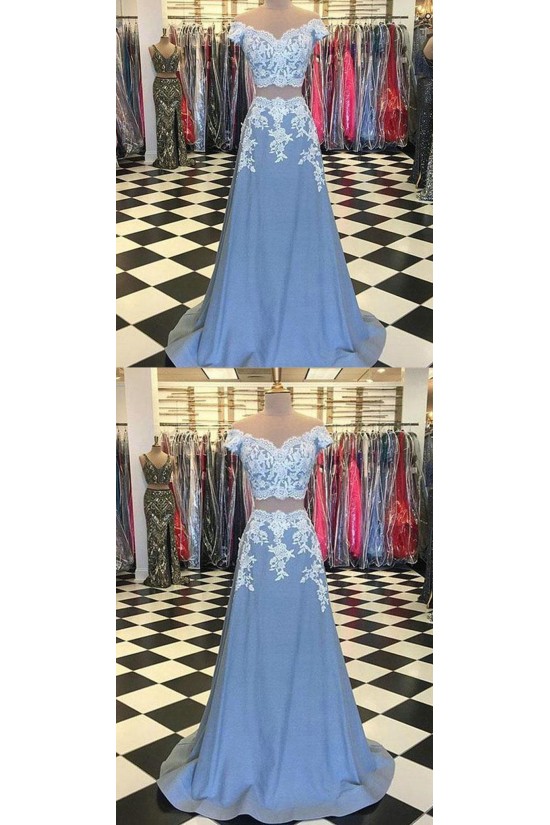 A-Line Two Pieces Lace Long Prom Dresses Formal Evening Dresses 601359 A-Line Two Pieces Lace Long Prom Dresses Formal Evening Dresses 601359